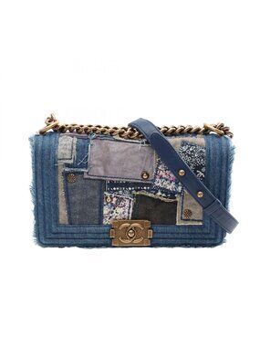 Chanel Shoulder Bag Boy Patchwork Denim Blue Chain